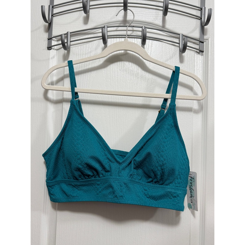 Freshwater Womens Teal Snakeskin Embossed Triangle Longline Bikini Top XL NEW